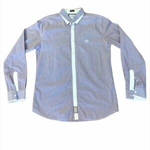 XDNY Slim Fit Purple Stripe Button Up Dress Shirt
